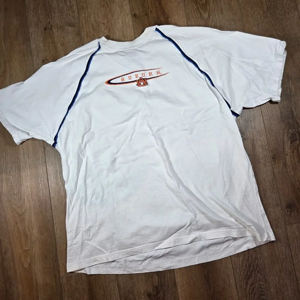 Vintage 90s Auburn Tigers T Shirt Mens XXL White Embroidered NCAA Football SEC